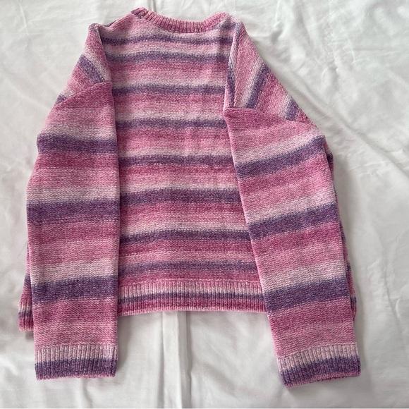 NWT- Girls striped pink purple multi color long sleeve sweater. - Picture 7 of 8
